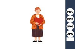 Elderly woman holding red heart symbol love kindness compass Product Image 1