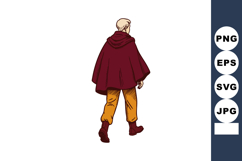 Man walking away wearing red cloak and mustard pants in vect Product Image 1