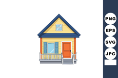 Small yellow house with blue roof and orange door cartoon st Product Image 1
