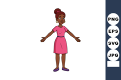 Woman with arms open wearing pink dress and purple shoes wel Product Image 1