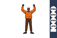 Happy young man celebrating success with raised fists wearin Product Image 1