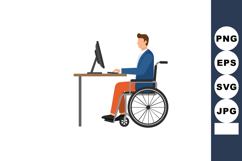 Man in wheelchair working on computer at desk with office se Product Image 1