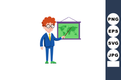 Redhead man in blue suit giving presentation with world map Product Image 1