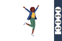 Happy young woman jumping with joy wearing casual clothes an Product Image 1