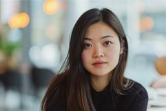 Portrait of a young woman in a caf setting Product Image 1