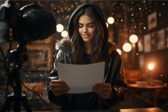 Young female vlogger recording at night Product Image 1