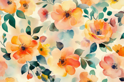 Watercolor Orange Flowers Background Wallpaper Product Image 1
