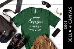 Male Heather Grass Green Bella Canvas 3001 T-Shirt Mockup Product Image 1