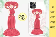 Zodiac sign Aries. Woman in a dress with braids, hand drawn Product Image 2