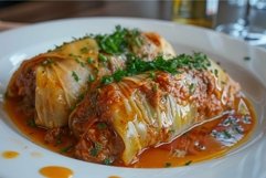 Cabbage rolls stuffed with meat and rice covered in tomato s Product Image 1