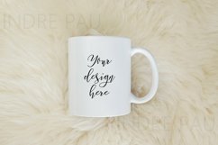 White coffee mug mockup, cup mockup on fur rug, JPG mockup. Product Image 1