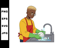 Young person washing dishes in kitchen with green gloves and Product Image 1