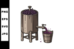 Wine fermentation tank pouring purple grape juice into woode Product Image 1