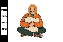 Person sitting cross-legged holding pillow in casual clothes Product Image 1