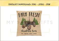 Farm Fresh Christmas Trees With Green Vintage Tractor PNG Product Image 2