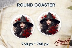 Halloween coaster sublimation / gothic witch, gothic roses Product Image 1