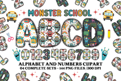 CUTE MONSTER SCHOOL Alphabet A-Z Numbers Clipart PNG 300 DPI Product Image 1