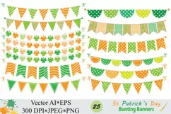 St Patrick`s Day Bunting Banner Clipart / Irish Orange and Green Bunting Vector Clip Art Product Image 2