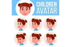 Girl Avatar Set Kid Vector. Primary School. Face Emotions. Product Image 1