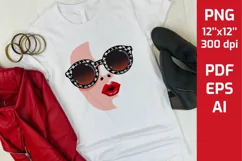 Girl Face, kiss, sunglasses, sexy red lips sublimation PNG Product Image 1