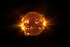 Fiery solar flare activity on sun surface illustration Product Image 1