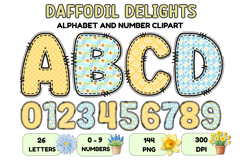 Daffodil Floral Patchwork Alphabet PNG Clipart 300 DPI Product Image 1