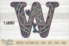 Letter W 3D Layered Alphabet Mandala SVG - EPS - PNG - DXF Product Image 1