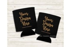 Two Can Coolers Mockup, Black Can Holder Flat Lay Mock Up Product Image 1