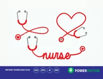 Stethoscope SVG, Nurse Word Art Svg. Nurse Heart Monogram Frame, Stethoscope Heart Clipart Vector  Product Image 1