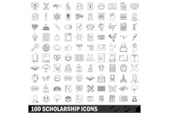 100 scholarship icons set, outline style Product Image 1