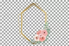 Pink floral watercolor wedding invitation golden frames png. Product Image 16