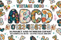 Vintage Boho Alphabet png clipart, boho letters doodle Product Image 1