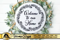 Welcome Home Sign SVG Round Sign SVG Farmhouse Wreath SVG Product Image 1