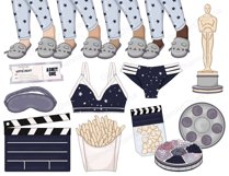 Movie Night CLIPART Chill Wine Books Graphics Stickers - PNG Product Image 2