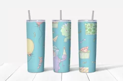 Dino's birthday sublimation design. Skinny tumbler wrap Product Image 5
