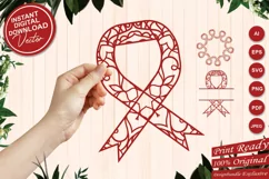 Cancer Ribbon Mandala Floral Paper Cut, Decorative Ribbon Product Image 1