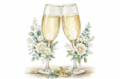 Wedding champagne glasses gold ring Clipart Product Image 1
