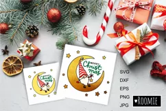 Merry Christmas card svg, Gnome on the moon, clipart vector Product Image 4