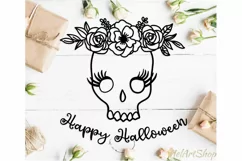 Floral halloween skull svg, Happy halloween svg Product Image 1