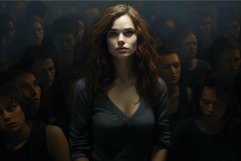 Dark digital artwork featuring a woman standing out in a cro Product Image 1