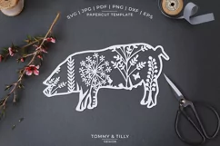 Pig Meadow Animal - Papercut Template SVG EPS DXF P Product Image 2