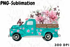 Sublimation Design | Turquoise Truck | Floral Art Product Image 1