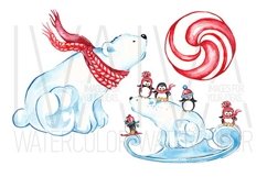 Winter Christmas Clipart, Watercolor Penguins Winter Joy Product Image 2