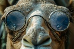 Humorous close-up of giraffe wearing glasses Product Image 1