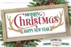 Merry Christmas SVG | Antlers SVG | Happy New Year SVG Product Image 1