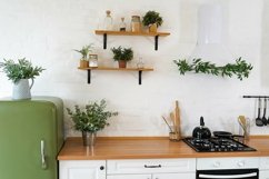 white kitchen interior with furniture, shelves Product Image 1