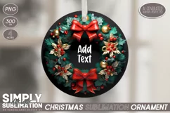 3D Christmas Wreath Sublimation Ornament| PNG Product Image 1