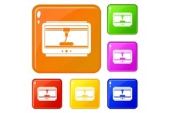 3D printer printing cup icons set vector color Product Image 1