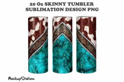 Cowhide 20oz Skinny Tumbler Sublimation Turquoise Design PNG Product Image 2