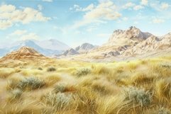 Tranquil desert landscape with mountains and blue sky Product Image 1